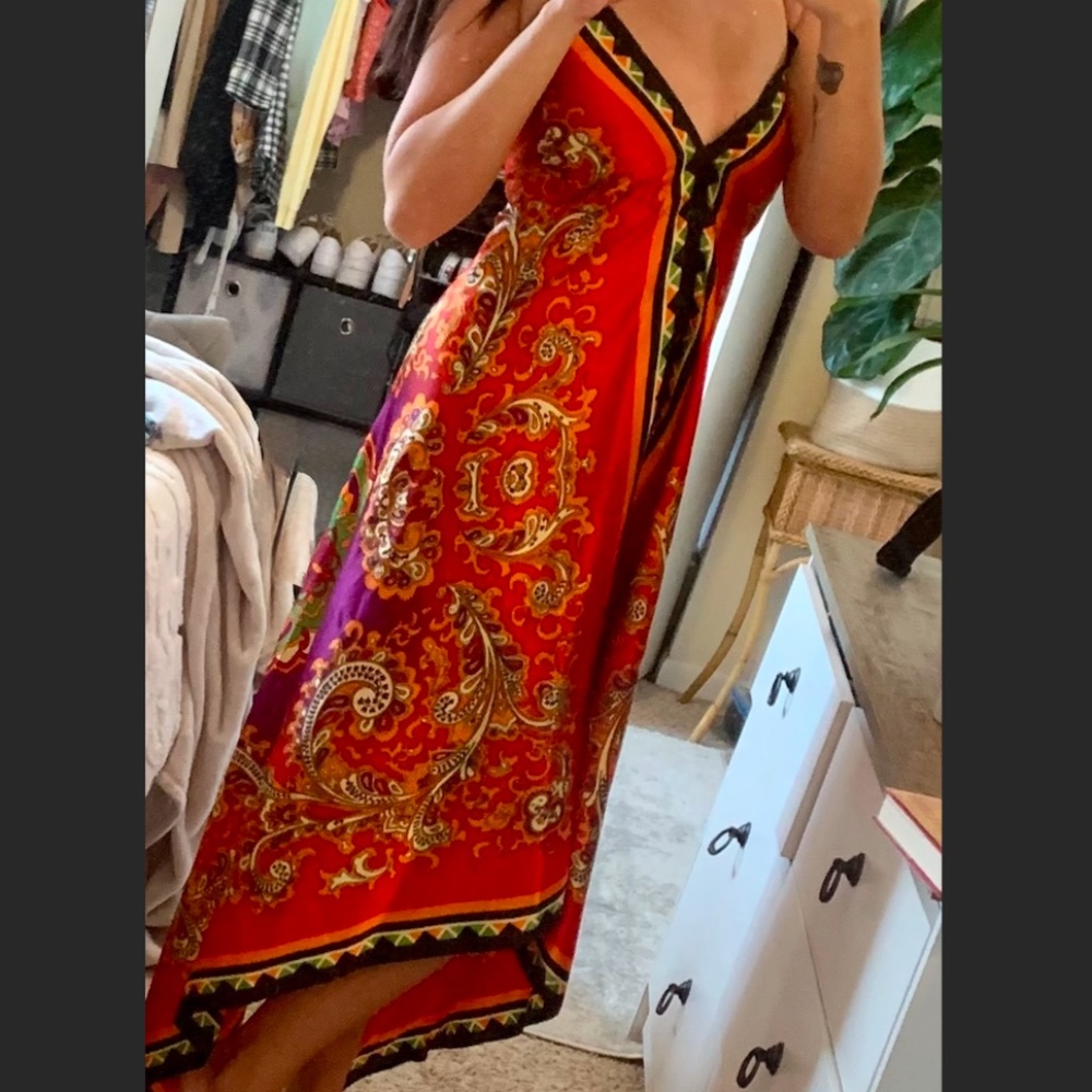 Rubber Ducky Productions Vintage Y2K Paisley Red Satin Dress